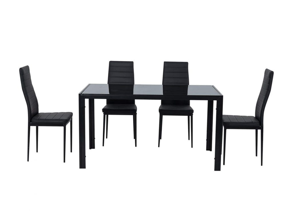 Indoor Dining Chairs Dinner Set Glass Leather Kitchen-Black (5 Pc)